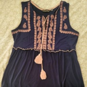 Blue with pink embroidery tank